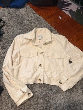 Rachel Zoe Cream Cropped Button-Front Jean Jacket